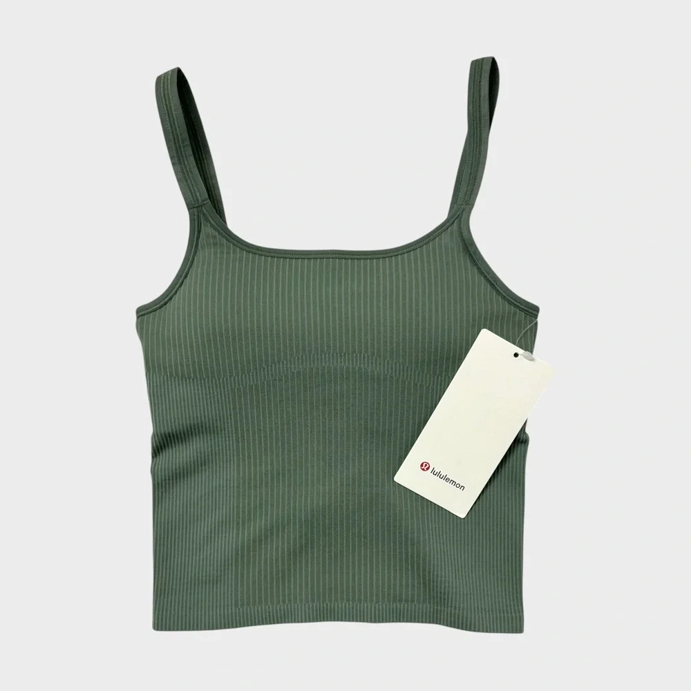 Lululemon Ebb to Street Scoop Neck Cropped Tank Top - Grey Eucalyptus, Size 4 - Picture 2 of 4